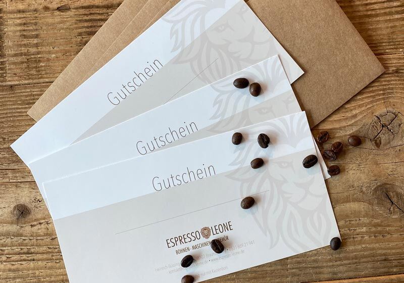 Gutschein Espresso Leone für den Kauf einer Siebträger Espressomaschine